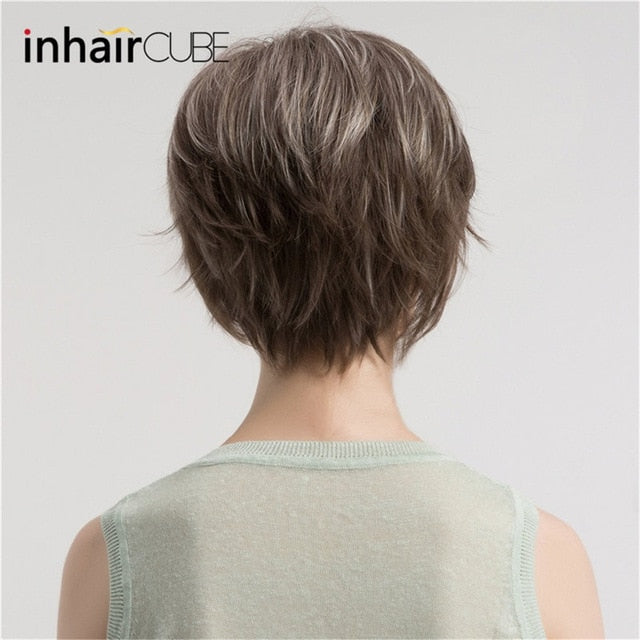 Inhair Cube Short Straight Synthetic Hair Wig 10"with Natural Bangs Pixie Cut with Highlights For Women Fluffy Free Shipping