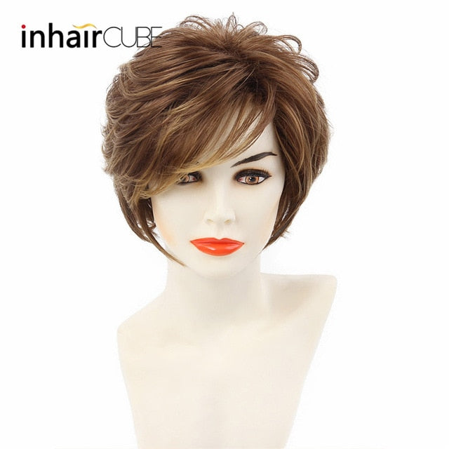Inhair Cube Short Straight Synthetic Hair Wig 10"with Natural Bangs Pixie Cut with Highlights For Women Fluffy Free Shipping