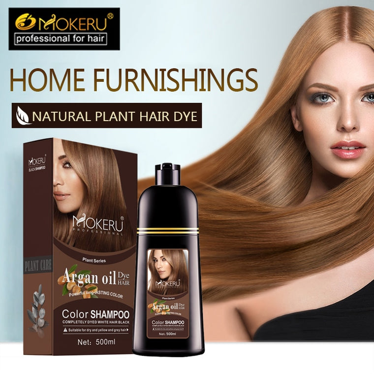 Mokeru 1pc 500ml Natural Organic Permanent Brown Hair Dye Long Lasting Argan Oil hair Dye Shampoo For Woman Hair Color Dye