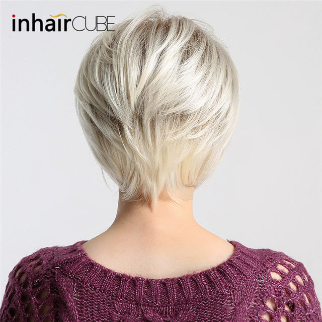 Inhair Cube Short Straight Synthetic Hair Wig 10"with Natural Bangs Pixie Cut with Highlights For Women Fluffy Free Shipping