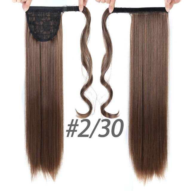 24inches Long Wrap On Synthetic Straight Ponytails for Women Natural Clip In Hair Extension Hairpieces Blonde False Hair
