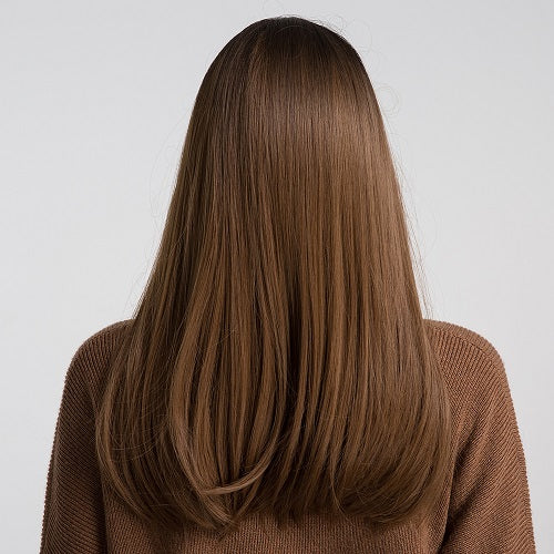 Element 18" Long Synthetic Wig with Bangs Dark Root Ombre Color Natural Headline Heat Resistant Hair Wigs for Women